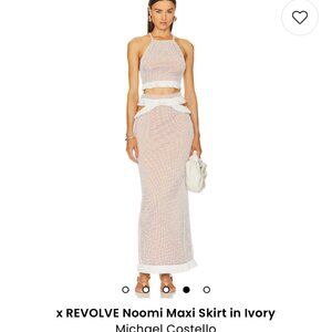 Michael Costello Noomi Crop and Maxi Skirt Set Mesh White Bridal